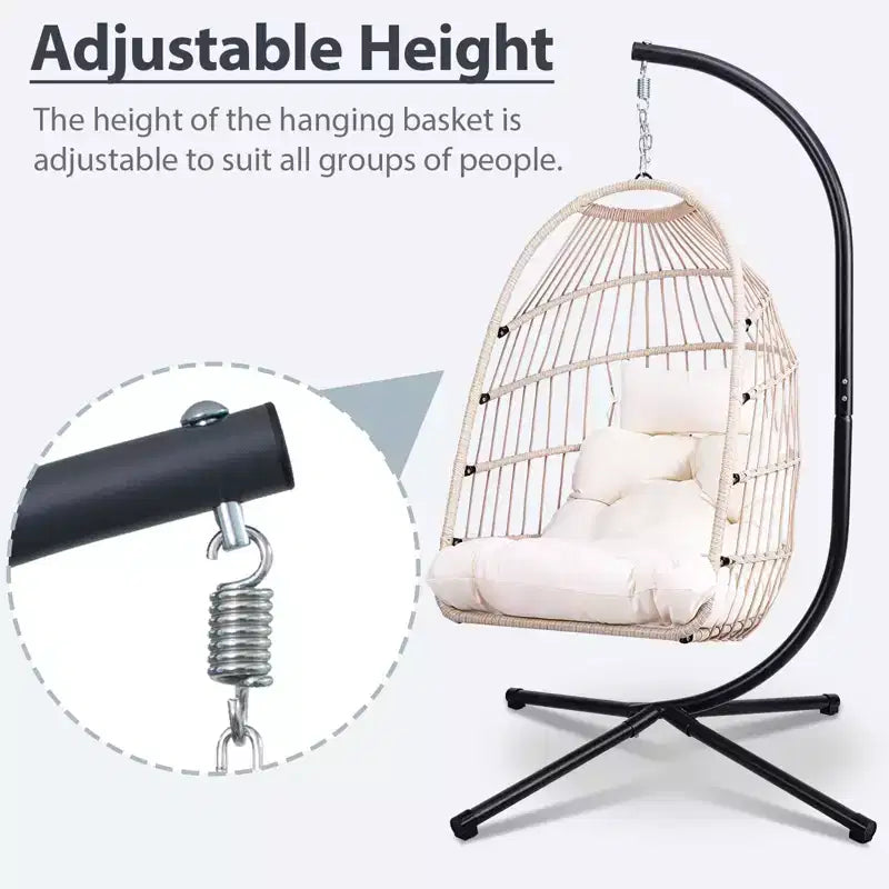 Okak Outdoor Egg Chair with Stand, Hanging Chair with Wicker Seat, Porch Chairs with Cushions for Backyard, Garden, Patio