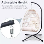 Okak Outdoor Egg Chair with Stand, Hanging Chair with Wicker Seat, Porch Chairs with Cushions for Backyard, Garden, Patio