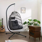 Okak Outdoor Egg Chair with Stand, Hanging Chair with Wicker Seat, Porch Chairs with Cushions for Backyard, Garden, Patio