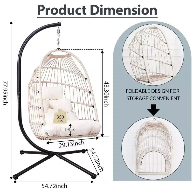 Okak Outdoor Egg Chair with Stand, Hanging Chair with Wicker Seat, Porch Chairs with Cushions for Backyard, Garden, Patio