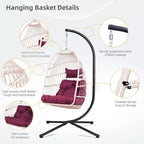 Okak Outdoor Egg Chair with Stand, Hanging Chair with Wicker Seat, Porch Chairs with Cushions for Backyard, Garden, Patio