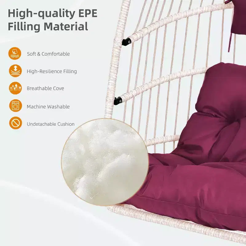 Okak Outdoor Egg Chair with Stand, Hanging Chair with Wicker Seat, Porch Chairs with Cushions for Backyard, Garden, Patio