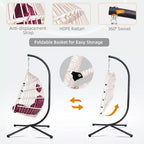 Okak Outdoor Egg Chair with Stand, Hanging Chair with Wicker Seat, Porch Chairs with Cushions for Backyard, Garden, Patio