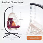 Okak Outdoor Egg Chair with Stand, Hanging Chair with Wicker Seat, Porch Chairs with Cushions for Backyard, Garden, Patio