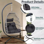 Okak Outdoor Egg Chair with Stand, Hanging Chair with Wicker Seat, Porch Chairs with Cushions for Backyard, Garden, Patio