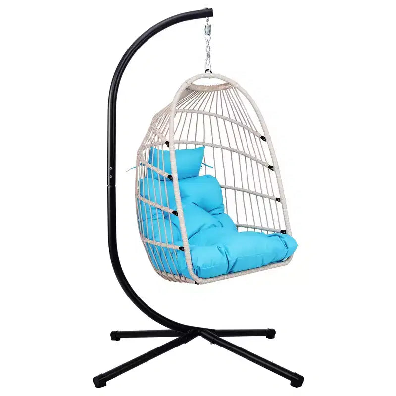 Okak Outdoor Egg Chair with Stand, Hanging Chair with Wicker Seat, Porch Chairs with Cushions for Backyard, Garden, Patio