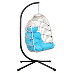 Okak Outdoor Egg Chair with Stand, Hanging Chair with Wicker Seat, Porch Chairs with Cushions for Backyard, Garden, Patio