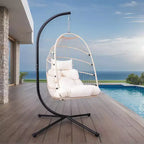 Okak Outdoor Egg Chair with Stand, Hanging Chair with Wicker Seat, Porch Chairs with Cushions for Backyard, Garden, Patio