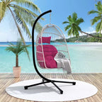 Okak Outdoor Egg Chair with Stand, Hanging Chair with Wicker Seat, Porch Chairs with Cushions for Backyard, Garden, Patio