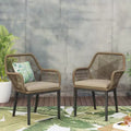 Okak Lawn Chairs with Woven Backrest and Cushions, Outdoor Chair with Fixed Armrests, Patio Chair for Deck, Backyard, Garden, Brown+Beige