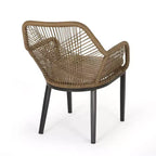 Okak Lawn Chairs with Woven Backrest and Cushions, Outdoor Chair with Fixed Armrests, Patio Chair for Deck, Backyard, Garden, Brown+Beige