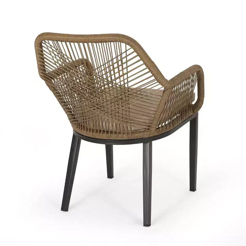 Okak Lawn Chairs with Woven Backrest and Cushions, Outdoor Chair with Fixed Armrests, Patio Chair for Deck, Backyard, Garden, Brown+Beige