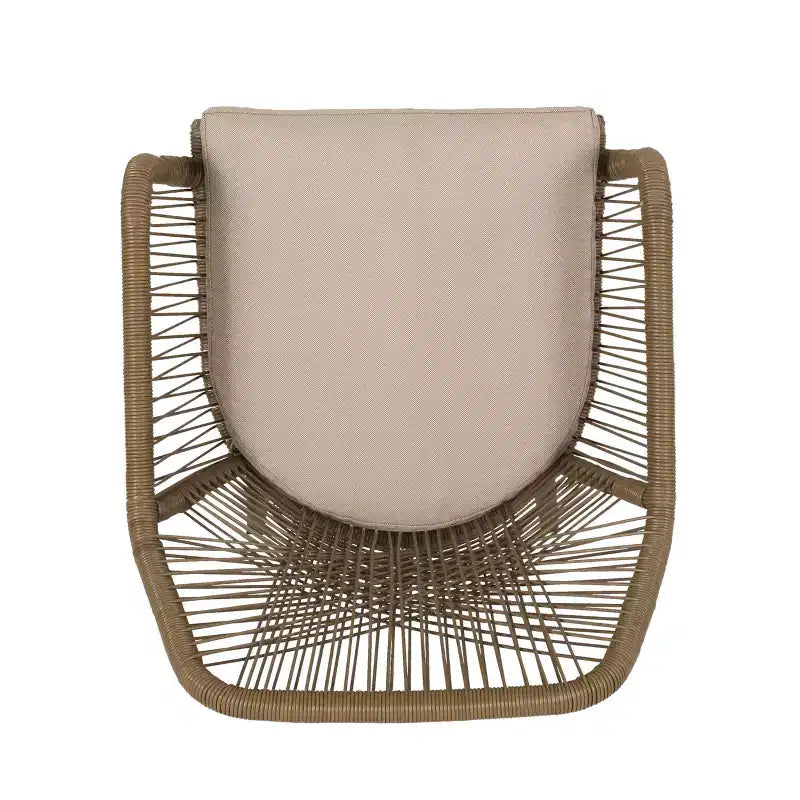 Okak Lawn Chairs with Woven Backrest and Cushions, Outdoor Chair with Fixed Armrests, Patio Chair for Deck, Backyard, Garden, Brown+Beige