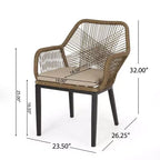 Okak Lawn Chairs with Woven Backrest and Cushions, Outdoor Chair with Fixed Armrests, Patio Chair for Deck, Backyard, Garden, Brown+Beige