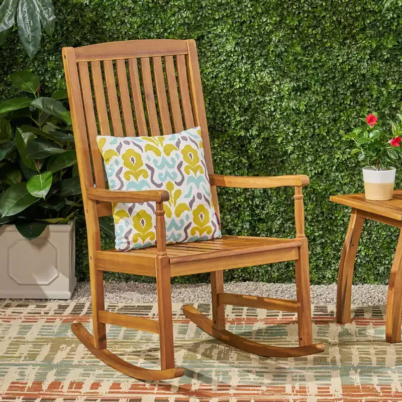 Okak Acacia Wood Outdoor Rocking Chairs with 250lbs Support, Porch Chairs with High Back and Fixed Arms, Outside Chairs for Deck, Lawn, Teak