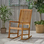 Okak Acacia Wood Outdoor Rocking Chairs with 250lbs Support, Porch Chairs with High Back and Fixed Arms, Outside Chairs for Deck, Lawn, Teak