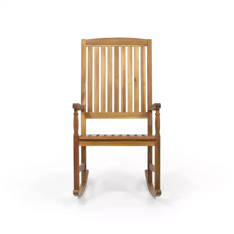 Okak Acacia Wood Outdoor Rocking Chairs with 250lbs Support, Porch Chairs with High Back and Fixed Arms, Outside Chairs for Deck, Lawn, Teak