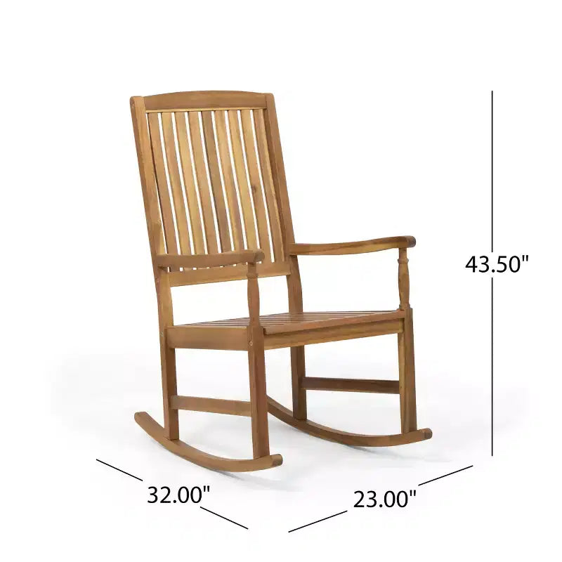 Okak Acacia Wood Outdoor Rocking Chairs with 250lbs Support, Porch Chairs with High Back and Fixed Arms, Outside Chairs for Deck, Lawn, Teak