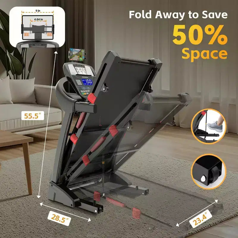 400 lbs Capacity Treadmill for Home with 20% Incline, 5.0 HP Folding Treadmill for Exercising, 0.612 MPH, APP Control, Shock Absorption,Knee Support
