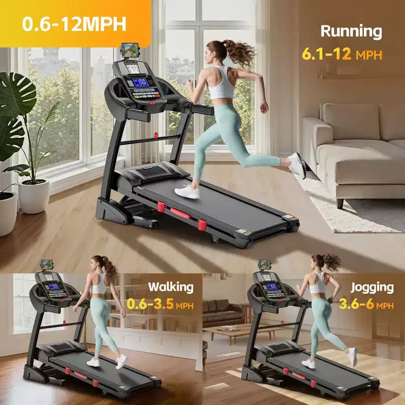 400 lbs Capacity Treadmill for Home with 20% Incline, 5.0 HP Folding Treadmill for Exercising, 0.612 MPH, APP Control, Shock Absorption,Knee Support