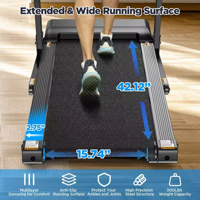 300LBS Capacity Folding Treadmill w/ Incline for Home, 3.75HP Portable Treadmill, 71 Program, Shock Absorption Belt,Walking Running Exercise Machine