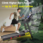 Folding Treadmill 400lb Capacity, 5.0HP Treadmill with 20% Incline for Home, 18'' Wide and Thickened Deck, 0.6-12MPH