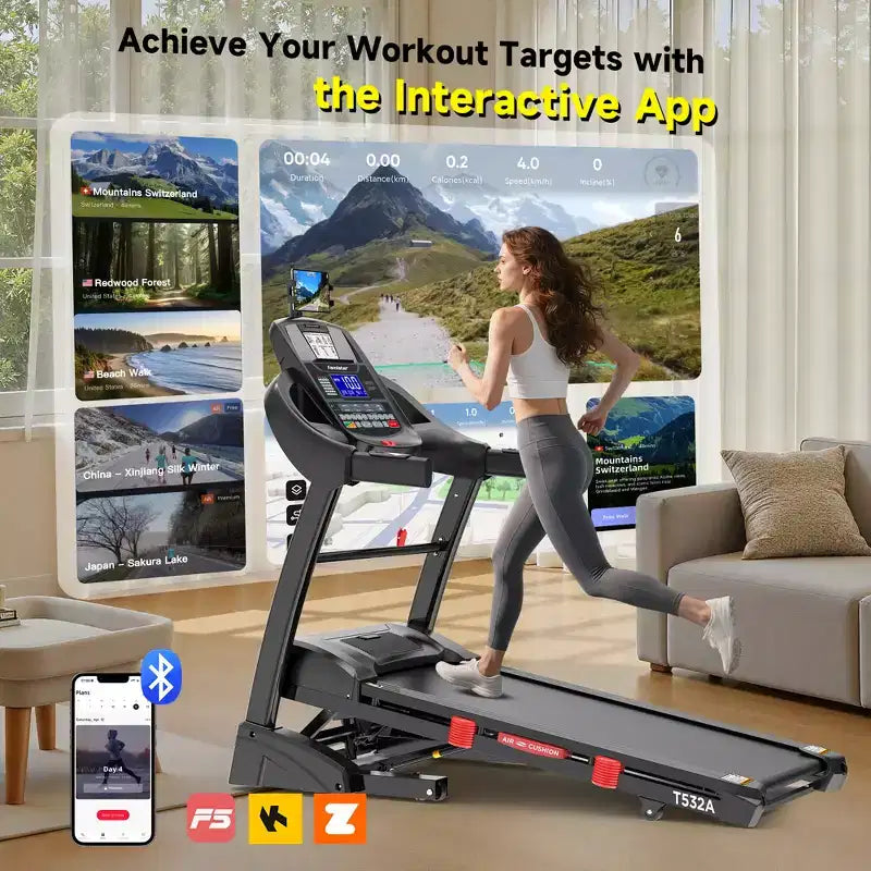 Folding Treadmill 400lb Capacity, 5.0HP Treadmill with 20% Incline for Home, 18'' Wide and Thickened Deck, 0.6-12MPH