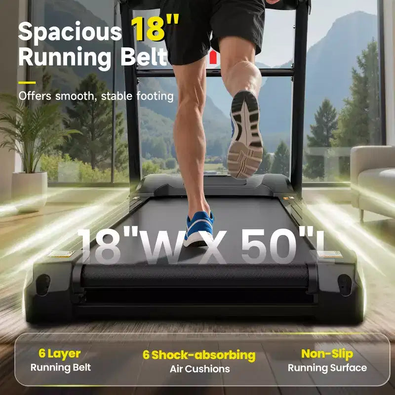 Folding Treadmill 400lb Capacity, 5.0HP Treadmill with 20% Incline for Home, 18'' Wide and Thickened Deck, 0.6-12MPH