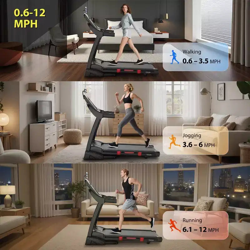 Folding Treadmill 400lb Capacity, 5.0HP Treadmill with 20% Incline for Home, 18'' Wide and Thickened Deck, 0.6-12MPH
