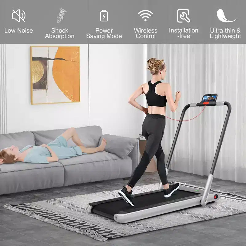 Gymax 2-in-1 Under Desk Running Machine Electric Treadmill & Powerful Motor Flexible Transportation Wheels Mobile Phone Bracket Silver/Black/White