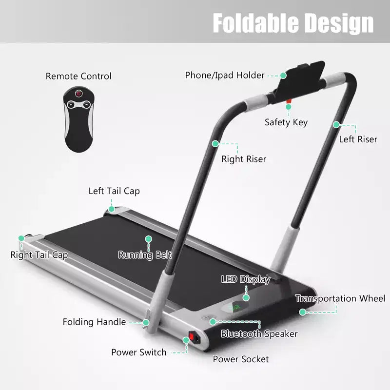 Gymax 2-in-1 Under Desk Running Machine Electric Treadmill & Powerful Motor Flexible Transportation Wheels Mobile Phone Bracket Silver/Black/White