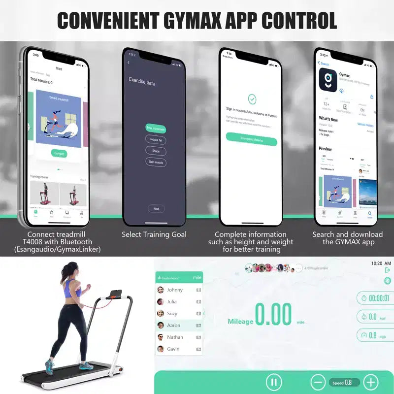Gymax 2-in-1 Under Desk Running Machine Electric Treadmill & Powerful Motor Flexible Transportation Wheels Mobile Phone Bracket Silver/Black/White
