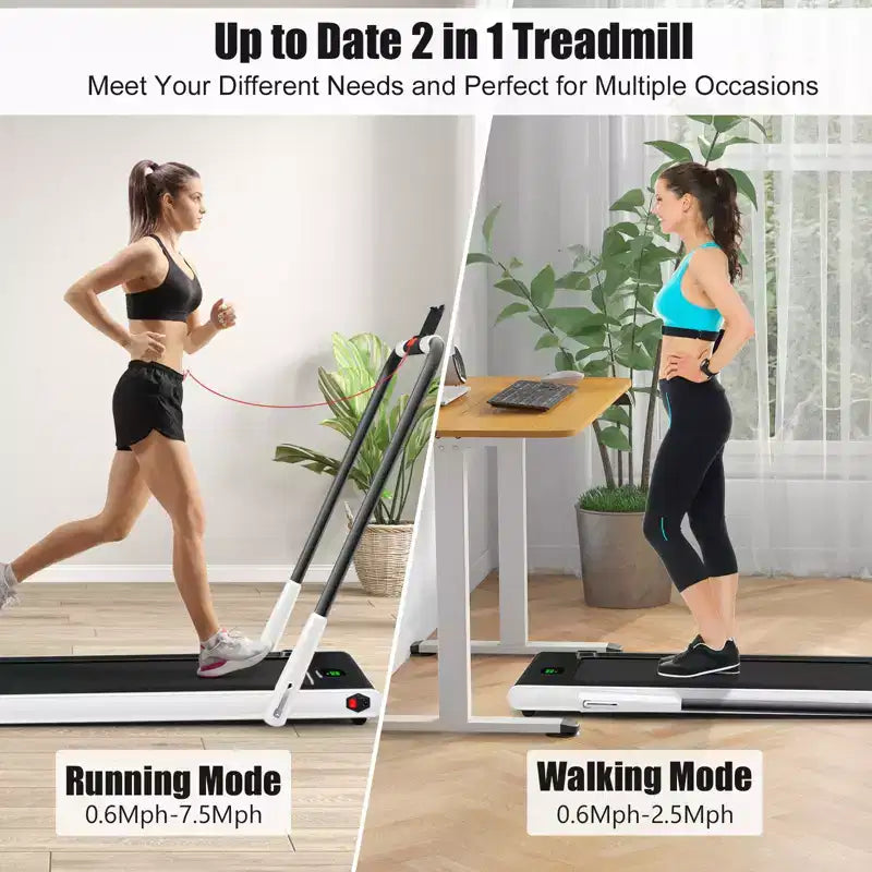 Gymax 2-in-1 Under Desk Running Machine Electric Treadmill & Powerful Motor Flexible Transportation Wheels Mobile Phone Bracket Silver/Black/White