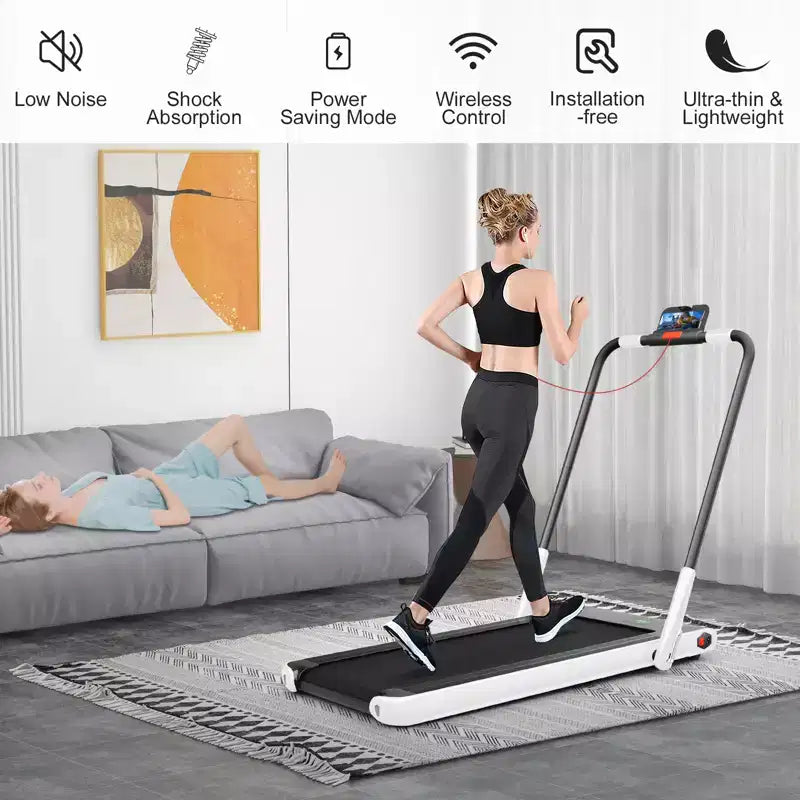 Gymax 2-in-1 Under Desk Running Machine Electric Treadmill & Powerful Motor Flexible Transportation Wheels Mobile Phone Bracket Silver/Black/White