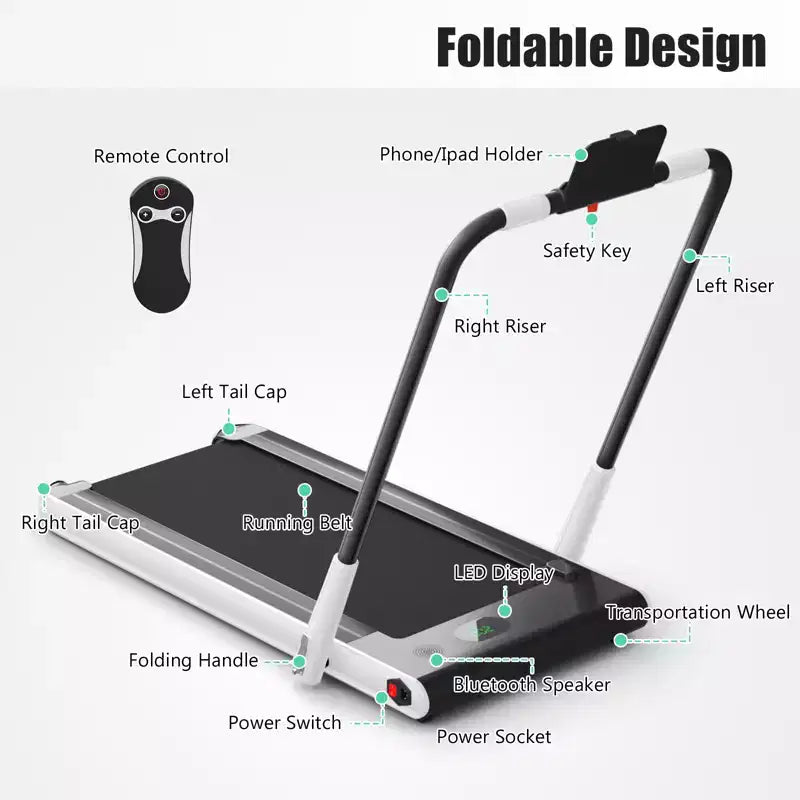 Gymax 2-in-1 Under Desk Running Machine Electric Treadmill & Powerful Motor Flexible Transportation Wheels Mobile Phone Bracket Silver/Black/White