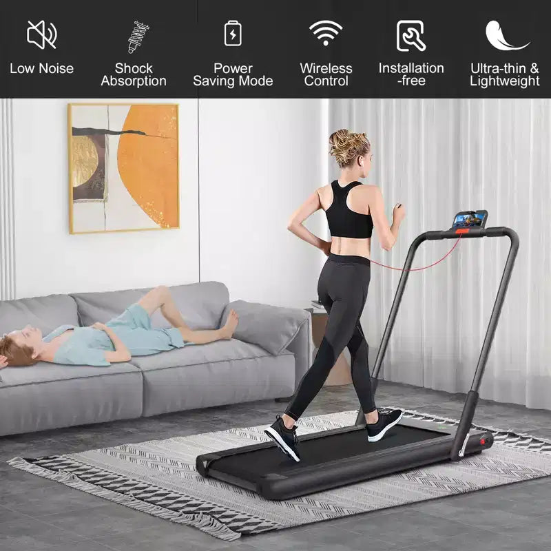 Gymax 2-in-1 Under Desk Running Machine Electric Treadmill & Powerful Motor Flexible Transportation Wheels Mobile Phone Bracket Silver/Black/White