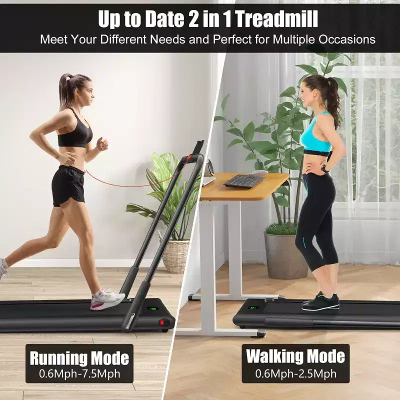 Gymax 2-in-1 Under Desk Running Machine Electric Treadmill & Powerful Motor Flexible Transportation Wheels Mobile Phone Bracket Silver/Black/White