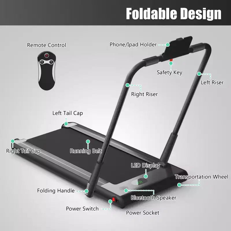 Gymax 2-in-1 Under Desk Running Machine Electric Treadmill & Powerful Motor Flexible Transportation Wheels Mobile Phone Bracket Silver/Black/White