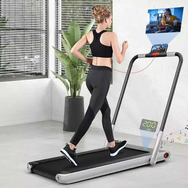 Gymax 2-in-1 Under Desk Running Machine Electric Treadmill & Powerful Motor Flexible Transportation Wheels Mobile Phone Bracket Silver/Black/White