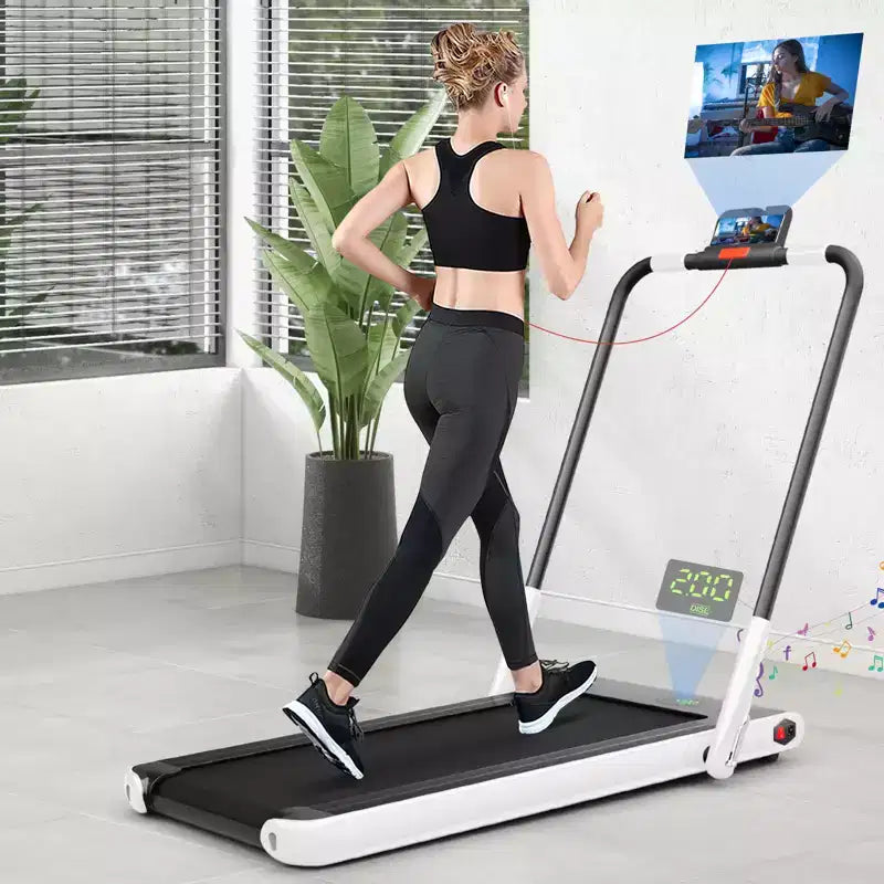 Gymax 2-in-1 Under Desk Running Machine Electric Treadmill & Powerful Motor Flexible Transportation Wheels Mobile Phone Bracket Silver/Black/White