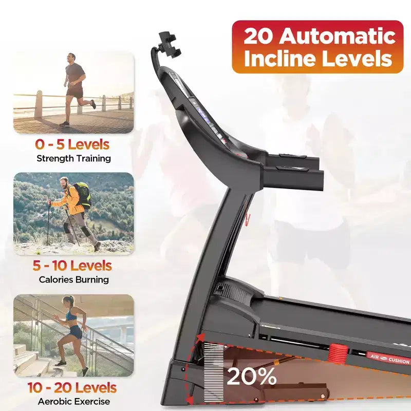 20% Auto Incline Folding Treadmill for Home Office, 300LB, Bluetooth & 71 Preset Programs, App Control, 4.5HP Compact Walking Running Machine