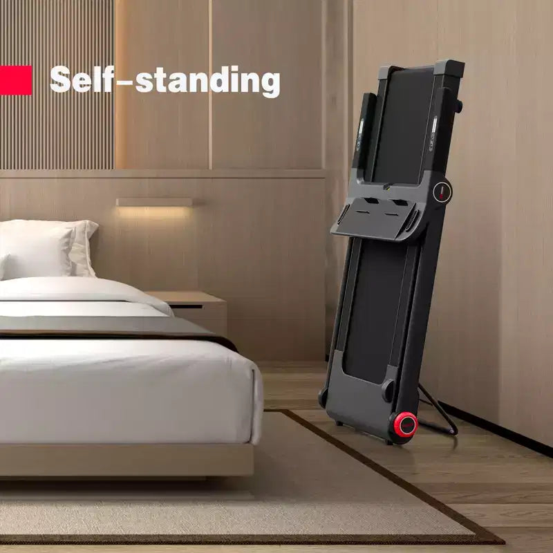 Gymax Folding Treadmill Electric Walking Running Machine with 3.75HP Powerful Motor Electric Under Desk Treadmill with Bluetooth Speaker LCD Monitor