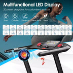 Gymax Folding Treadmill 4.75HP Treadmill w/ 20 Preset Programs LED Touch Screen & Remote Control Walking Jogging Running Machine