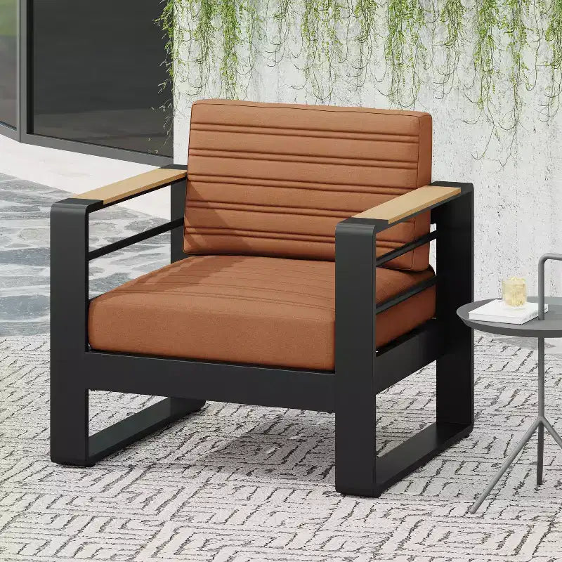 TUYOHW 15 Chic Patio Accent Chair Set of 1,Luxury Outdoor Conversation Aluminum Sofa Chair for Porch,Garden & Backyard,Upholstered Club Chair