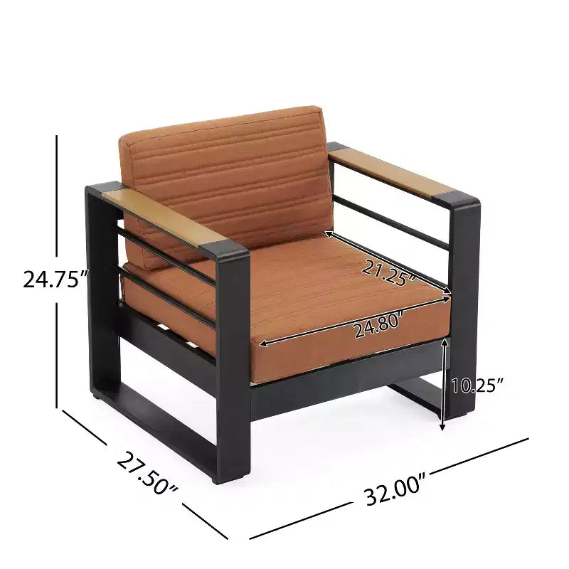 TUYOHW 15 Chic Patio Accent Chair Set of 1,Luxury Outdoor Conversation Aluminum Sofa Chair for Porch,Garden & Backyard,Upholstered Club Chair