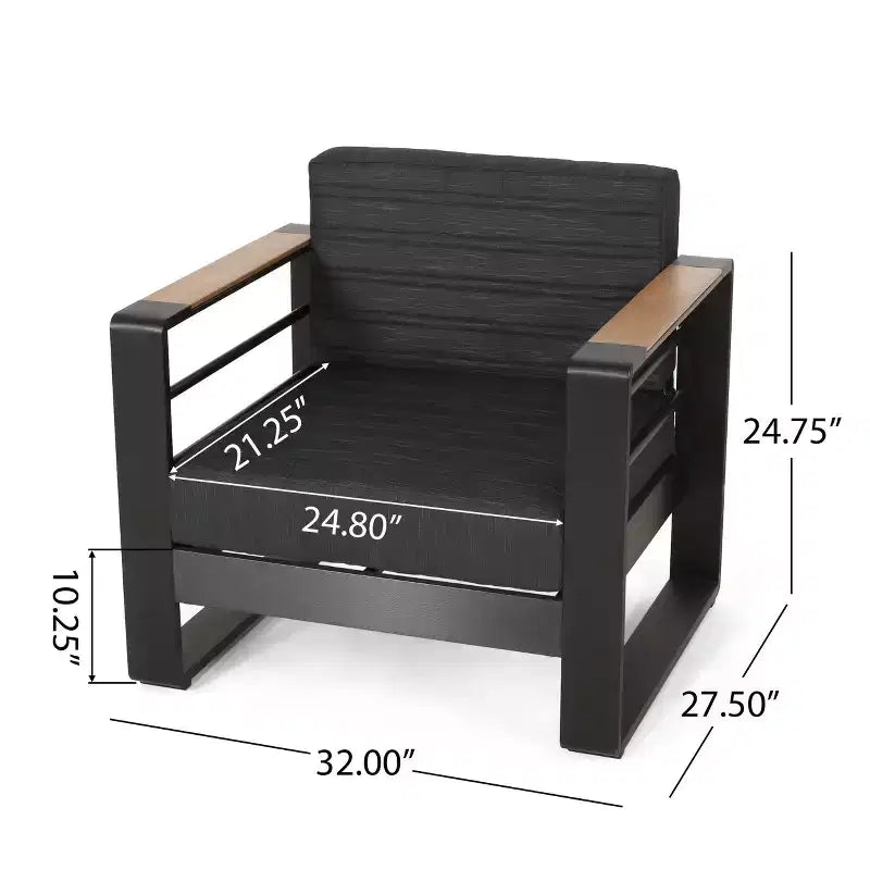 TUYOHW 15 Chic Patio Accent Chair Set of 1,Luxury Outdoor Conversation Aluminum Sofa Chair for Porch,Garden & Backyard,Upholstered Club Chair