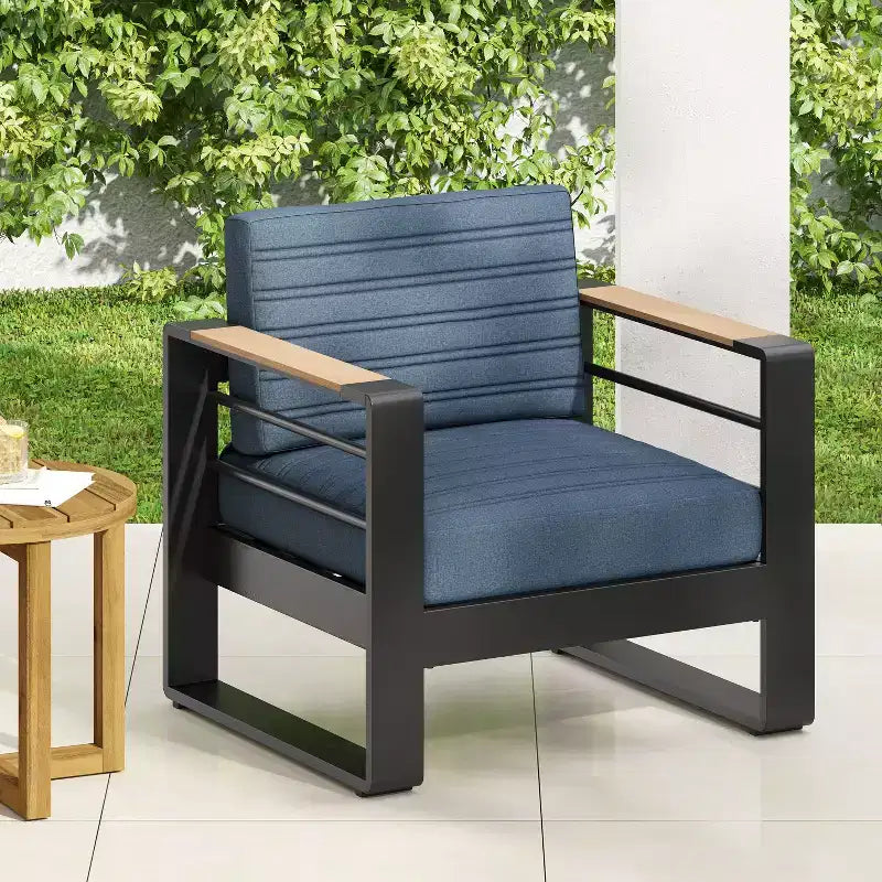 TUYOHW 15 Chic Patio Accent Chair Set of 1,Luxury Outdoor Conversation Aluminum Sofa Chair for Porch,Garden & Backyard,Upholstered Club Chair
