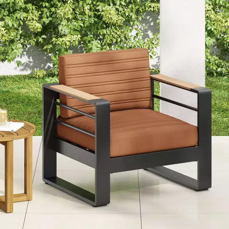TUYOHW 15 Chic Patio Accent Chair Set of 1,Luxury Outdoor Conversation Aluminum Sofa Chair for Porch,Garden & Backyard,Upholstered Club Chair