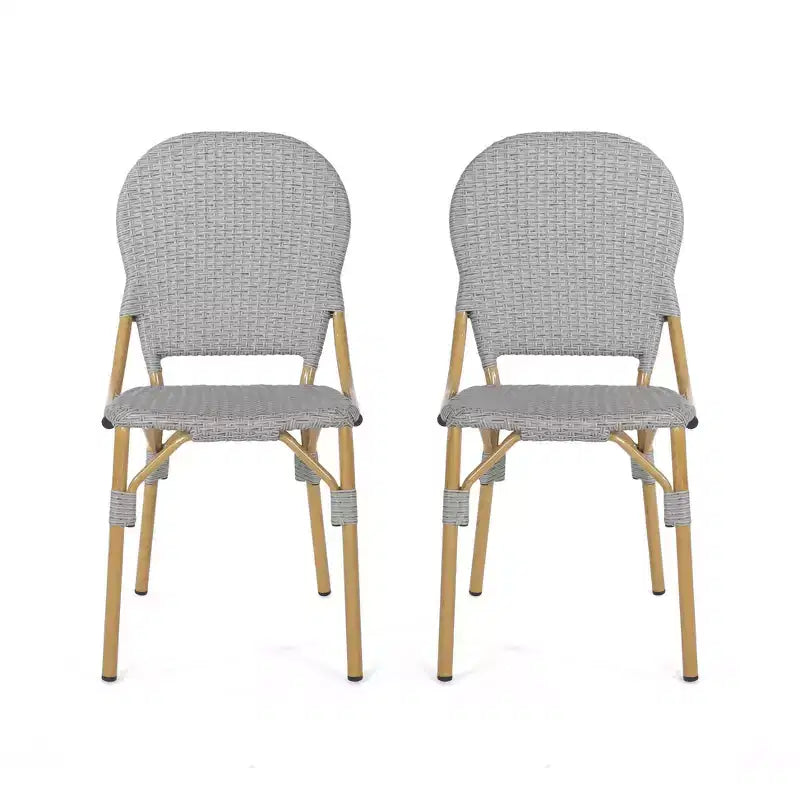 TUYOHW Outdoor French Bistro Chairs,Set of 2,18 Outdoor Accent Chairs with Aluminum Frame & Wood Finish,PE Rattan Patio Seating