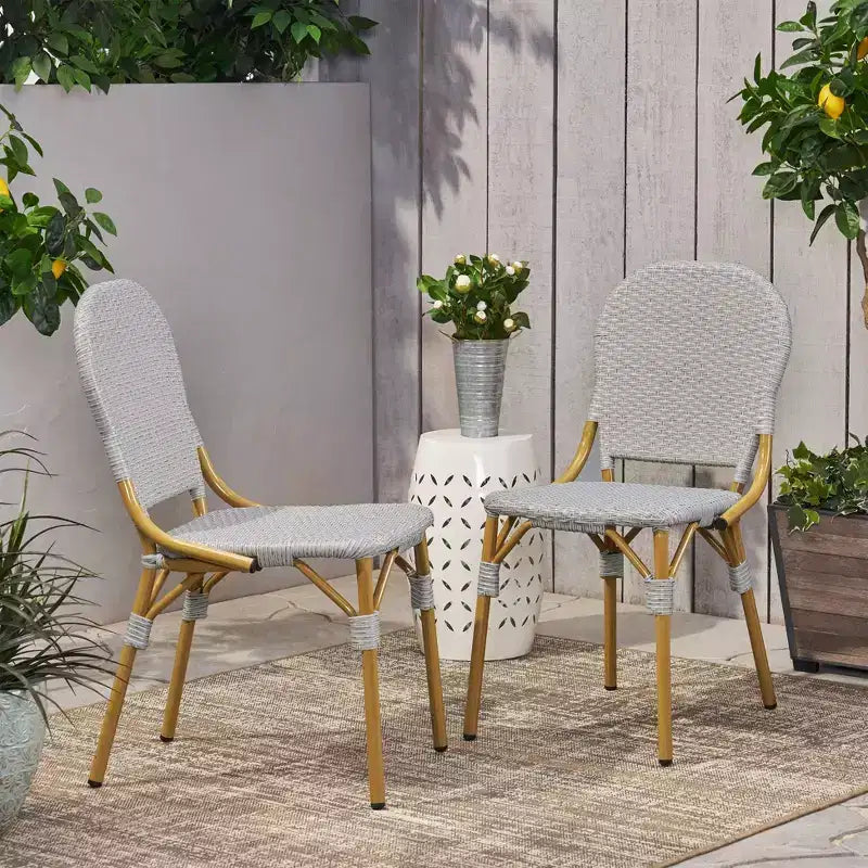 TUYOHW Outdoor French Bistro Chairs,Set of 2,18 Outdoor Accent Chairs with Aluminum Frame & Wood Finish,PE Rattan Patio Seating